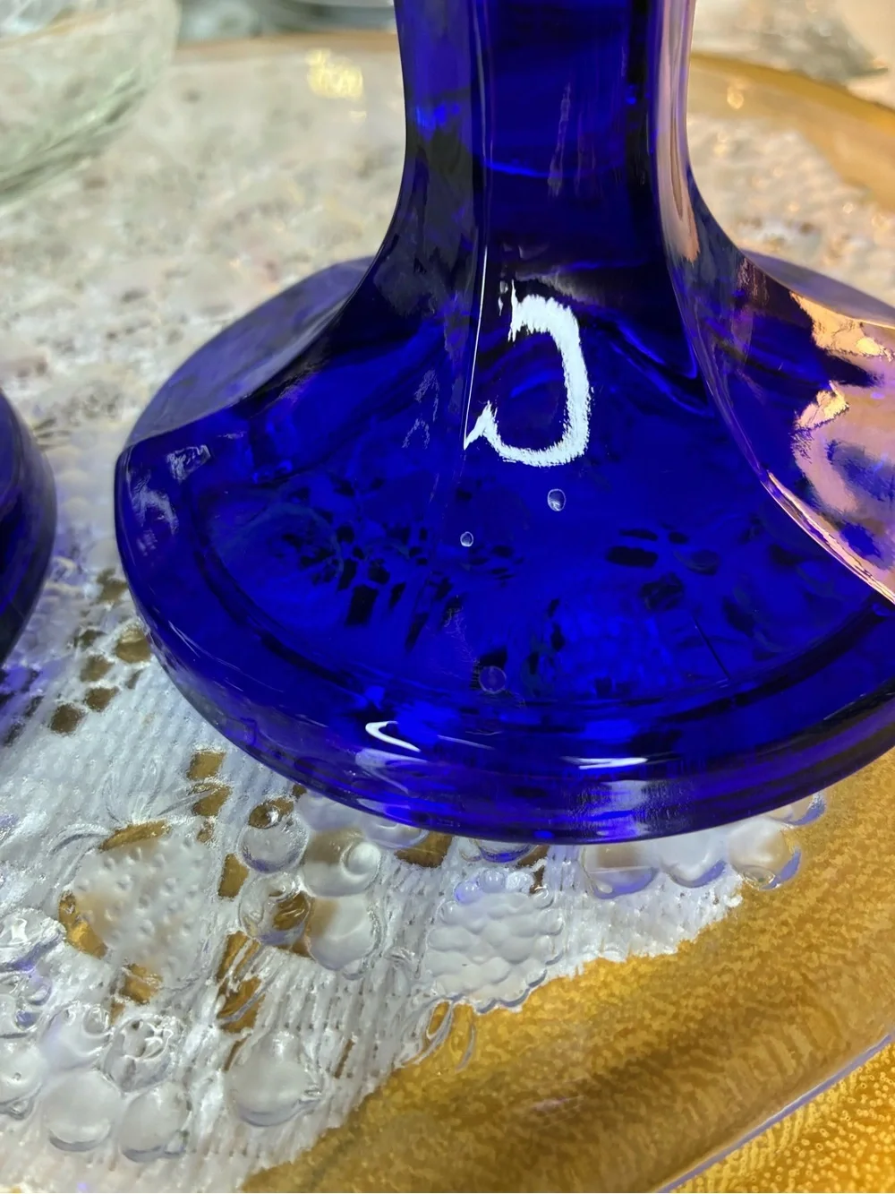 Cobalt Blue Glass Candlestick Pair - Elegant Home Accents